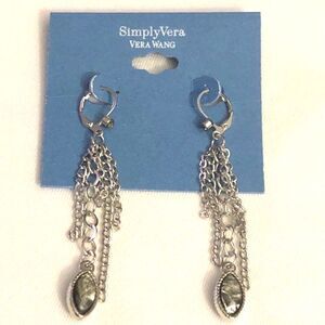 Simply Vera Silver Chain Rhinestone Dangle Earrings NOC